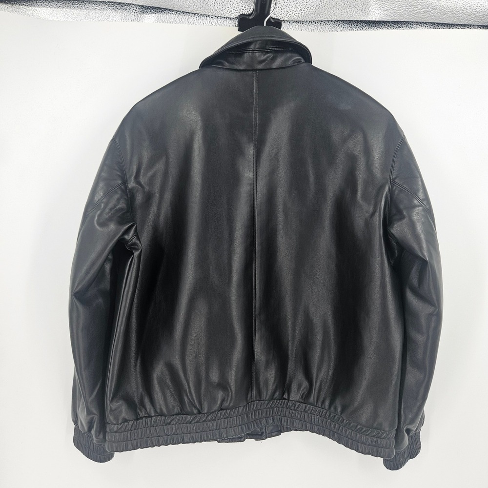 Enza Costa Vegan Leather Bomber Coat Jacket Black Elastic Waist Minimalist Sz 0 - Picture 8 of 10